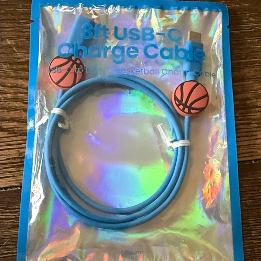 5/$25 Blue USB-C Charging Cable with Basketball Design